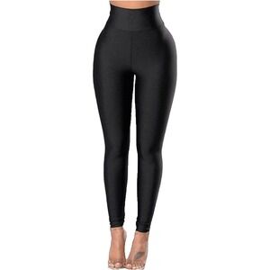 High-Waisted Black Shiny Fur-Lined Winter Leggings – L/XL – New With Tags